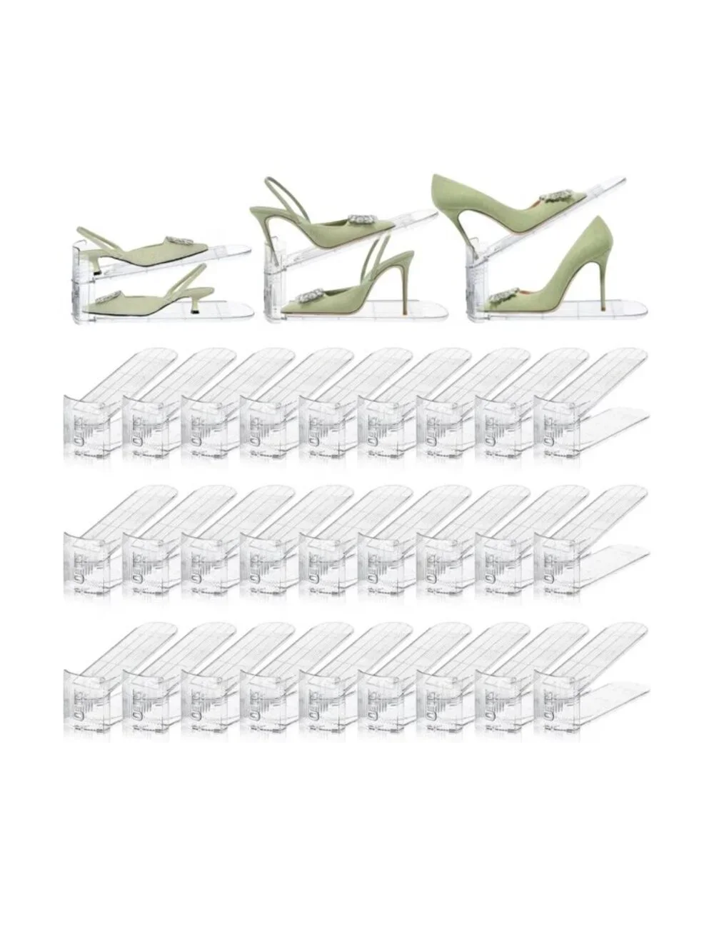 20 Pack Adjustable Shoe Slot Organizer Space Saving Shoe Stackers Clear Storage